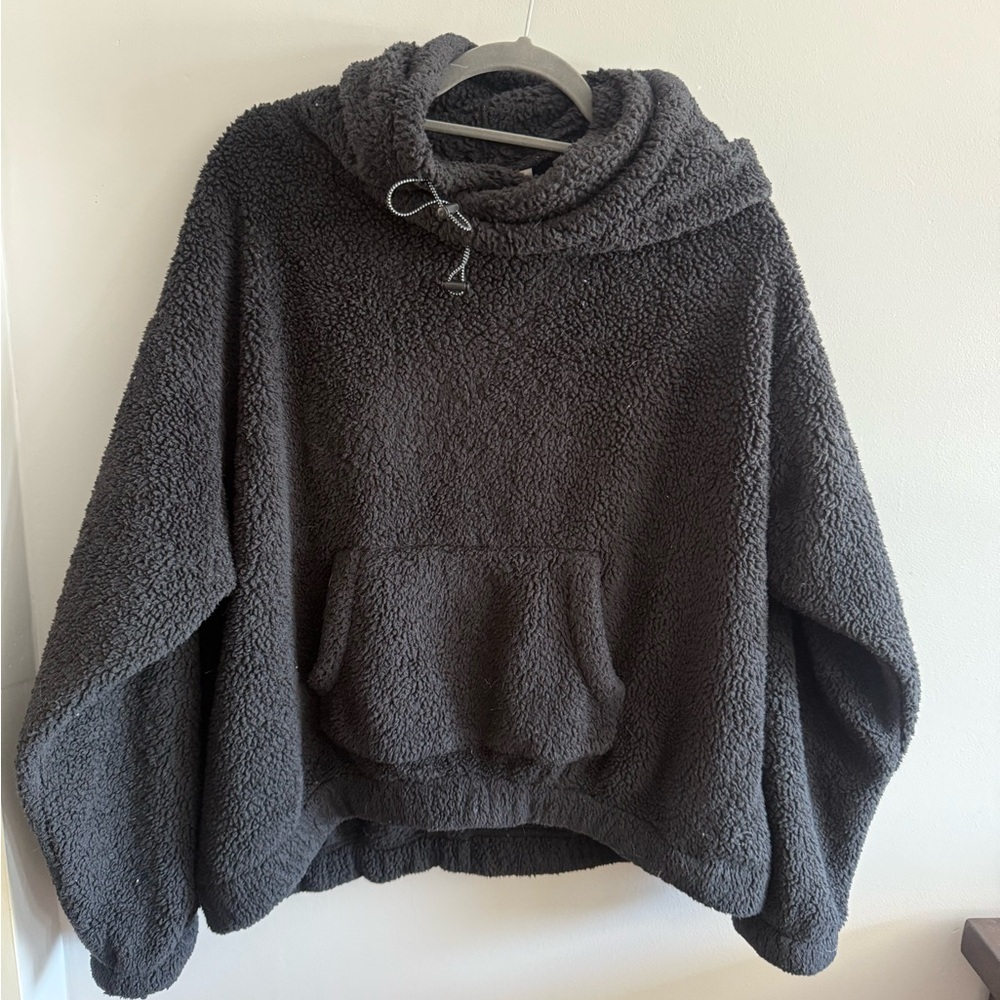 Zella Black Sherpa Fleece Hoodie Pullover Size M
